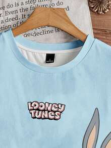 LOONEY TUNES X SHEIN Manfinity Joysei 標準尺寸男士極簡印花無袖背心上衣 - 淺藍色 - 查看 3