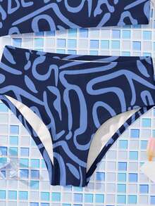 Young Girl All-Over Print Scoop Neck Casual Minimalist Camisole & Triangle Bikini Set Set, Suitable For Summer - Multicolor - View 5