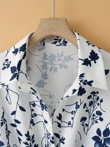 New Women's Casual Solid Color Chiffon Blouse With Short Batwing Sleeves - 藍色 - 查看 3