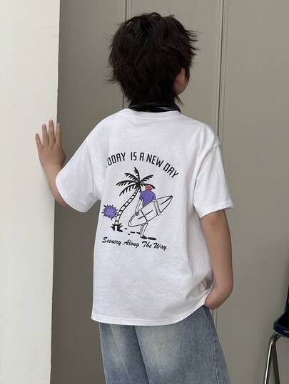Dazy Kids Áo thun ngắn tay in họa tiết dáng rộng cho bé trai chập chững (size lớn)