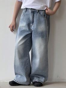 DAZY Tween Boy Contrast Color Straight Leg Casual Jeans - Medium Wash - View 2