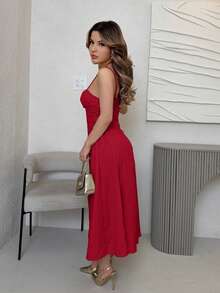 Vestido de mujer con tirantes en X de un solo color - Blanco - Ver 8