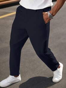 Manfinity Mode Plus Size Men's Solid Color Slant Pocket Casual Pants - Black - View 5