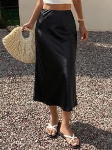 DAZY High Waist Solid A-Line Skirt Fall - Black - View 8