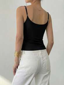 Aloruh Women's New Lace & Sequin Splice Sexy Camisole, Streetwear,Summer Top - Black - View 2