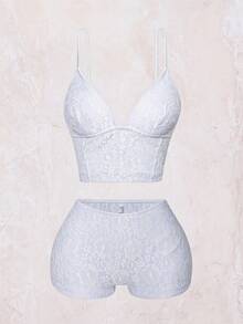 ROMWE Kawaii Bộ đồ bơi nữ phong cách Bohemian, áo hai dây ren trắng, quần short xếp tầng bèo nhún, thắt eo dây đen, phong cách Boho cho kỳ nghỉ bãi biển tiệc hồ bơi quyến rũ, mùa xuân lễ Phục sinh - trắng - Xem 1