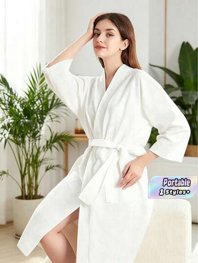 Áo choàng spa cao cấp có thể tái sử dụng dành cho nữ - Áo choàng tắm mềm mại 100% cotton với thắt lưng và túi | Áo choàng du lịch có thể giặt máy, thích hợp cho khách sạn, phòng xông hơi, tiệc cưới | Đồ dùng thiết yếu nhỏ gọn và vệ sinh tại nhà (Màu trắng)