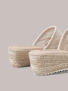 Styleloop Giày đế xuồng nữ bằng dây gai dầu và rơm màu be, kiểu dáng hở gót, thích hợp cho đi chơi, du lịch, hẹn hò hàng ngày, đi biển, du lịch biển, phong cách thường ngày. - Màu be - Xem 6