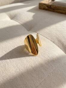 Resyla 1pc Unique Design European And American Style Exaggerated Wide Open Adjustable Ring For Internet Celebrity - Yellow Gold - View 3