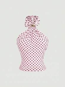 SHEIN MOD 女士波点吊带系腰休闲上衣 - 粉色 - 查看 7