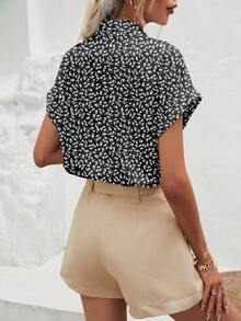 SHEIN Frenchy Women's Summer Casual Ditsy Floral Button Front Batwing Sleeve Blouse - Multicolor - View 3