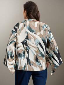 Flouryn Plus Size Women's Random Print Simple Daily Shirt One Shoulder Top Fall - Multicolor - View 2