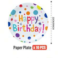Colorful Polka Dot Disposable Plates, Napkins, And Cups For A Happy Birthday, Birthday-Themed Plates, Napkins, And Paper Cups For Party Supplies, Suitable For 25 Guests. Disposable Paper Plates And Party Tableware Are Perfect For Birthday Weddings, Family Picnics, And Other Parties - Multicolor - View 12