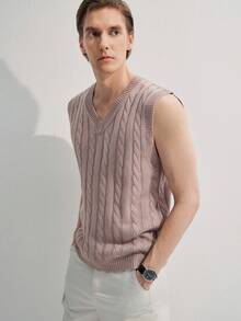 Claim Dot Áo vest nam cổ chữ V dệt kim kiểu dáng thường ngày - Màu tím hoa cà - Xem 4