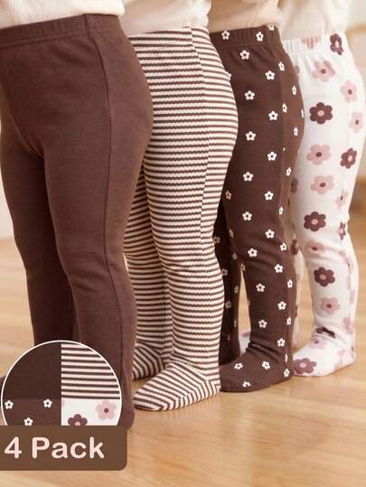 SHEIN Bộ 4 quần legging liền thân cho bé gái sơ sinh, màu trơn trắng, hồng, đen, xám - Chất liệu vải dệt kim mềm mại, co giãn, thoải mái, phù hợp cho mọi mùa, kiểu dáng tối giản dễ thương, dễ mặc vào/cởi ra, giá trị cao, phù hợp cho mặc hàng ngày, đi chơi, du lịch, từ 0-3 tháng tuổi, hàng mới về mùa xuân/hè, bộ quần áo bé gái.