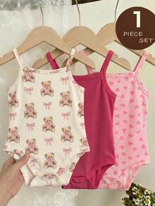 LMoss Kids Áo liền thân kiểu dáng thường ngày dễ thương in hình nơ và trái tim cho bé gái, thích hợp cho mùa xuân/hè. - trắng - Xem 1