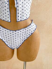 Soleia Bộ bikini tankini buộc dây phía trước, họa tiết chấm bi, dành cho nữ. - Đen và trắng - Xem 3