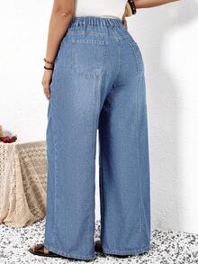 EMERY ROSE EMERY ROSE Plus Size Straight Loose Casual Jeans With Pockets, Versatile For Daily Wear, Summer - Light Wash - View 2
