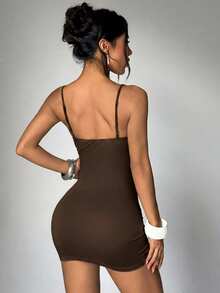 EgrlEra Gaun Terusan Bodycon Seksi Modis Wanita dengan Detail Rivet, Musim Panas - Coklat - View 7
