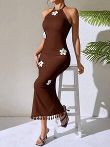 RosyDaze Floral Print Bodycon Dress - Coffee Brown - View 6