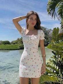 SHEIN MOD 女士花瓣袖方领修身迷你连衣裙 - 彩色 - 查看 2