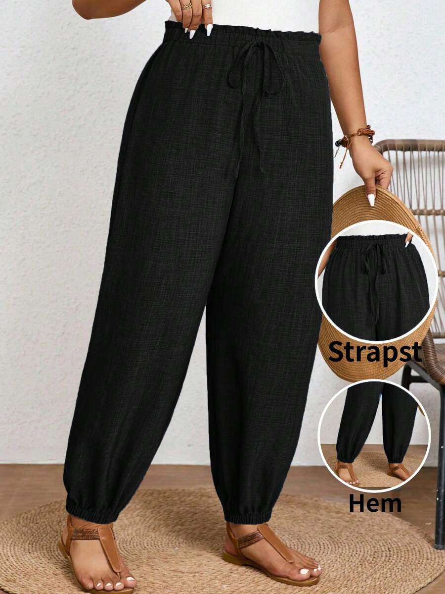 SHEIN Frenchy Summer Vacation Women's Tropical Print Knot Front High Waisted Long Pants