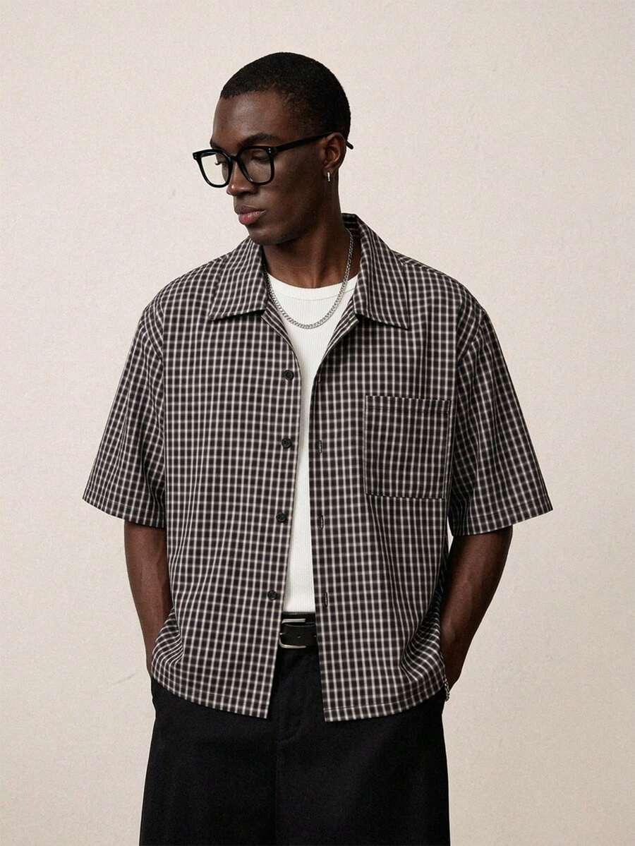 STYNVO Men's Fashionable Versatile Striped Pocket Single-Breasted Shirt - Coffee Brown - View 1