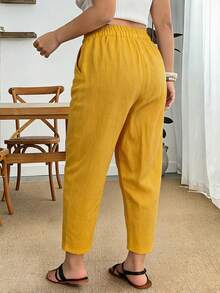 Enliva Plus-Size Women's Summer Casual Cropped Trousers, With Pockets, Suitable For Vacations, Outings, Commuting, And Many Other Occasions. Fall - Yellow - View 3