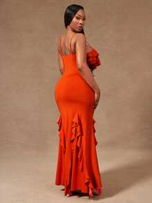 Radiana Red Summer Elegant Sexy Evening Party Wedding Guest Dinner Formal Cocktail Plus Size Women's Multilayered Ruffle Spaghetti Strap Bodycon Dress Boho - Orange - View 2