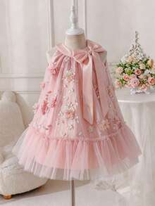 Glamorique Kids Đầm hoa cổ yếm thanh lịch cho bé gái, tay bồng kiểu cánh hoa, đính nơ lớn, thích hợp cho mọi mùa, dự tiệc sinh nhật, phù hợp cho bé gái. - Hồng - Xem 4