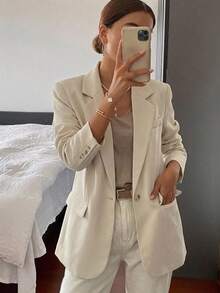 DAZY 1pc Men's Casual Business Loose Fit Solid Color Blazer,Fall Clothes - Beige - View 8