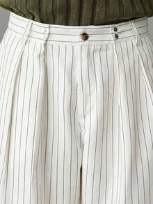 SWAVVY Pantalones holgados con rayas de moda para hombre - Blanco - Ver 3