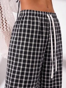 SHEIN BASICS 女款秋季居家休閒長褲 黑白格紋休閒款 - 彩色 - 查看 3