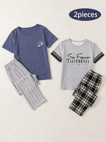 2pcs/Set Boys' Casual Chic Grey Graphic Tee & Relaxed Fit Pants Set, Spring/Summer - Grey - View 9