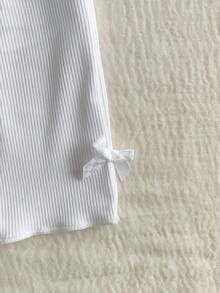 SHEIN Vintaside Kids 3 件套女婴 0-3 岁春夏新款休闲运动针织罗纹柔软纯色三件套修身短裤，适合室内外穿着 - 彩色 - 查看 7