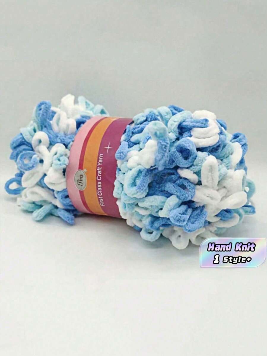 1 卷 100 克涤纶雪尼尔蓬松纱、环纱、工艺粗手指编织纱,柔软轻盈的材质,非常适合 DIY 手工编织针织工艺品用品、DIY 针织毯、垫子、围巾、甜甜圈纱 - 藍白色 - 查看 1