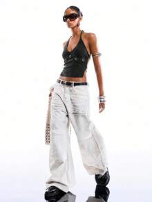 LYSMO 2026 New Minimalist Summer Women's Fashion Solid Color Keyhole Design Cropped Camisole Top, Summer Party Top Black 90s Street Style Y2K - Black - View 7
