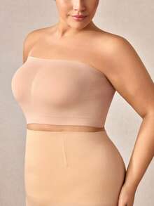 Veilyse 1pc Plus Size Women Seamless Wireless Bra, Full Coverage Comfortable Breathable Tube Top Bra - Apricot - View 7