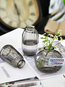 Jarrón de vidrio hidropónico mini creativo para plantas verdes y flores frescas, decoración de mesa - Gris - Ver 1