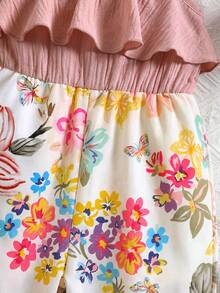 SHEIN Bộ áo liền quần không tay in hoa dễ thương cho bé gái, thích hợp cho mùa hè. - Hồng - Xem 6
