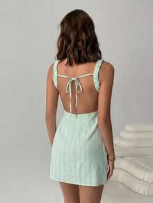 SHEIN EZwear 女士时尚百搭条纹露背性感连衣裙 - 薄荷綠 - 查看 2