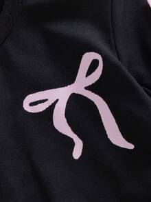SHEIN 2件組女嬰夏季可愛黑色圓點家庭套裝 甜美粉色蝴蝶結印花T恤與長褲 優雅街頭風休閒校園日常穿搭 - 黑色 - 查看 4