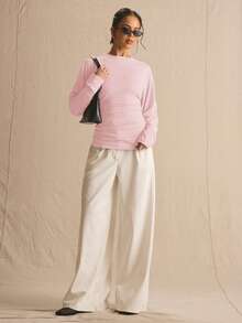 MUSERA Cinched Ruched Waist Batwing Long Sleeve Top Spring Summer Cute Cosy Cottage Core Spring - Pink - View 4