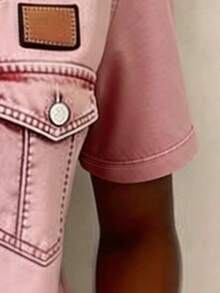 EMERY ROSE Women's Casual Summer Top, Fashion Versatile Denim Effect Pink Short Sleeve T-Shirt - Multicolor - View 3
