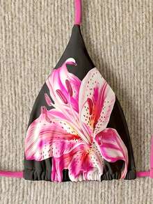 Swim Vcay Springbreak Floral Print Sexy Vacation Bikini Top For Women - Pink - View 3