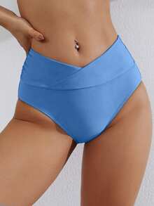 Swim Basics Women's Solid Color Wrap Ruched Triangle Bikini Bottom - Dusty Blue - View 4