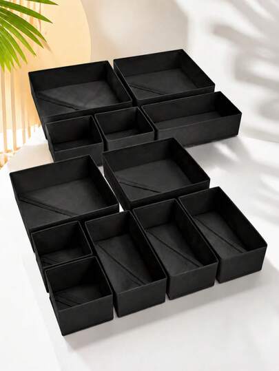 Foldable Fabric Storage Box Closet Organizer Drawer Divider For Clothes Underwear Bras Socks Lingerie Wardrobe Space Saving Home Decor Dorm Room Essential Black Storage Bin Container Household Must Have