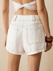 CielaLinda Quần short denim trắng có túi dành cho nữ - trắng - Xem 2