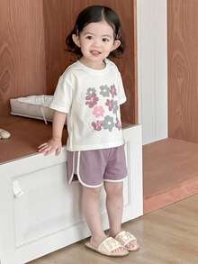 Dazy Kids Toddler Girls' Round Neck Sweet Floral Print Short Sleeve Casual Pajamas - Mauve Purple - View 6
