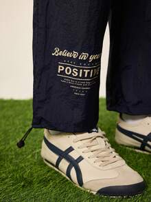 Tonviero Men's Letter Print Drawstring Waist Jogger Pants Fall Breathable Pants, Lightweight Sports - Royal Blue - View 4